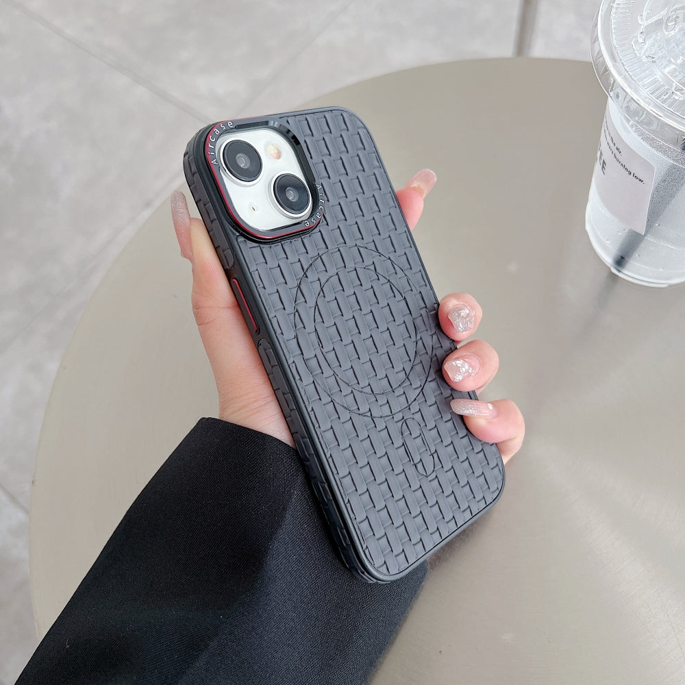 Magsafe PU Leather Woven Mesh Grid Phone Case