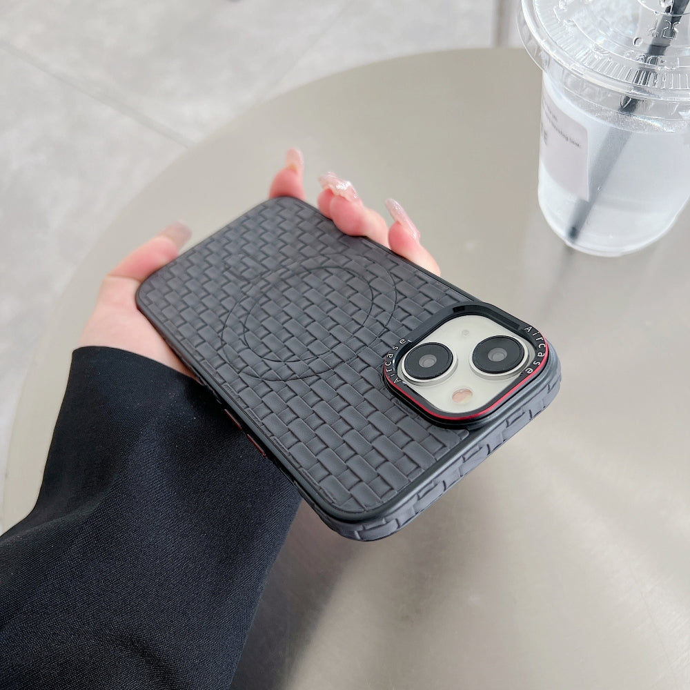 Magsafe PU Leather Woven Mesh Grid Phone Case
