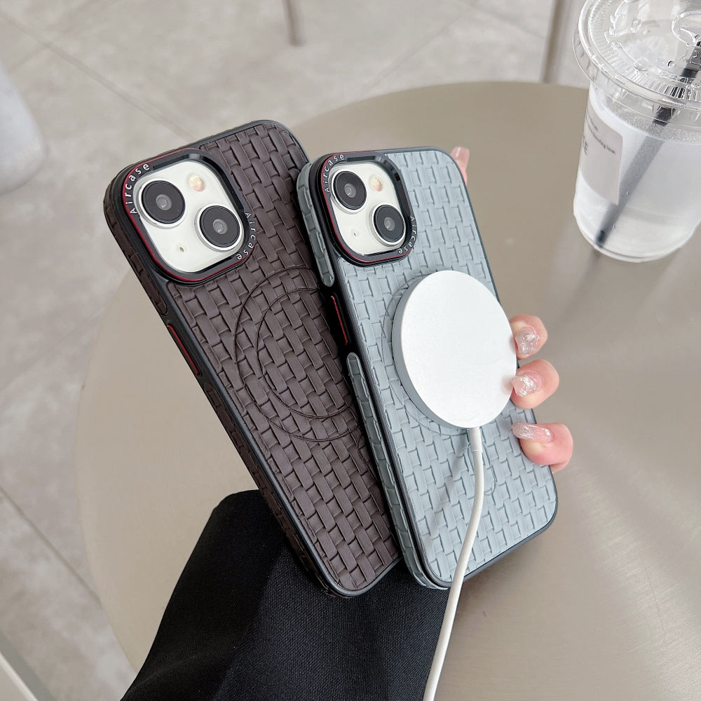 Magsafe PU Leather Woven Mesh Grid Phone Case
