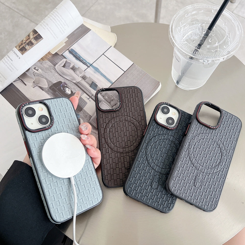 Magsafe PU Leather Woven Mesh Grid Phone Case