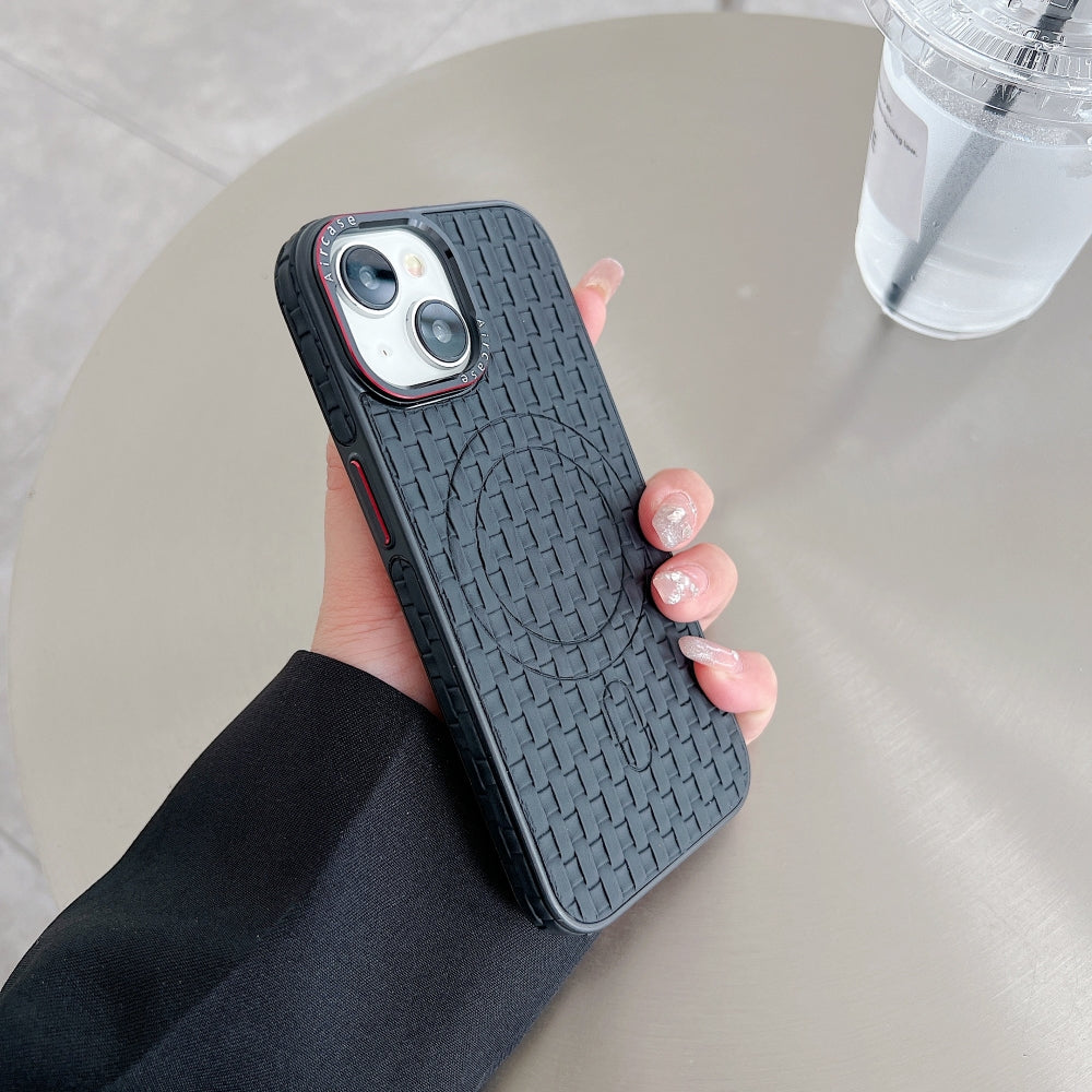 Magsafe PU Leather Woven Mesh Grid Phone Case
