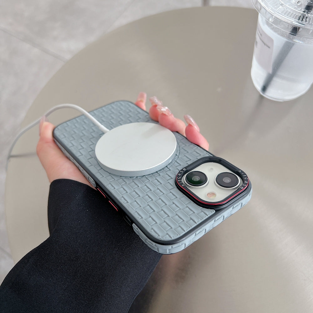 Magsafe PU Leather Woven Mesh Grid Phone Case
