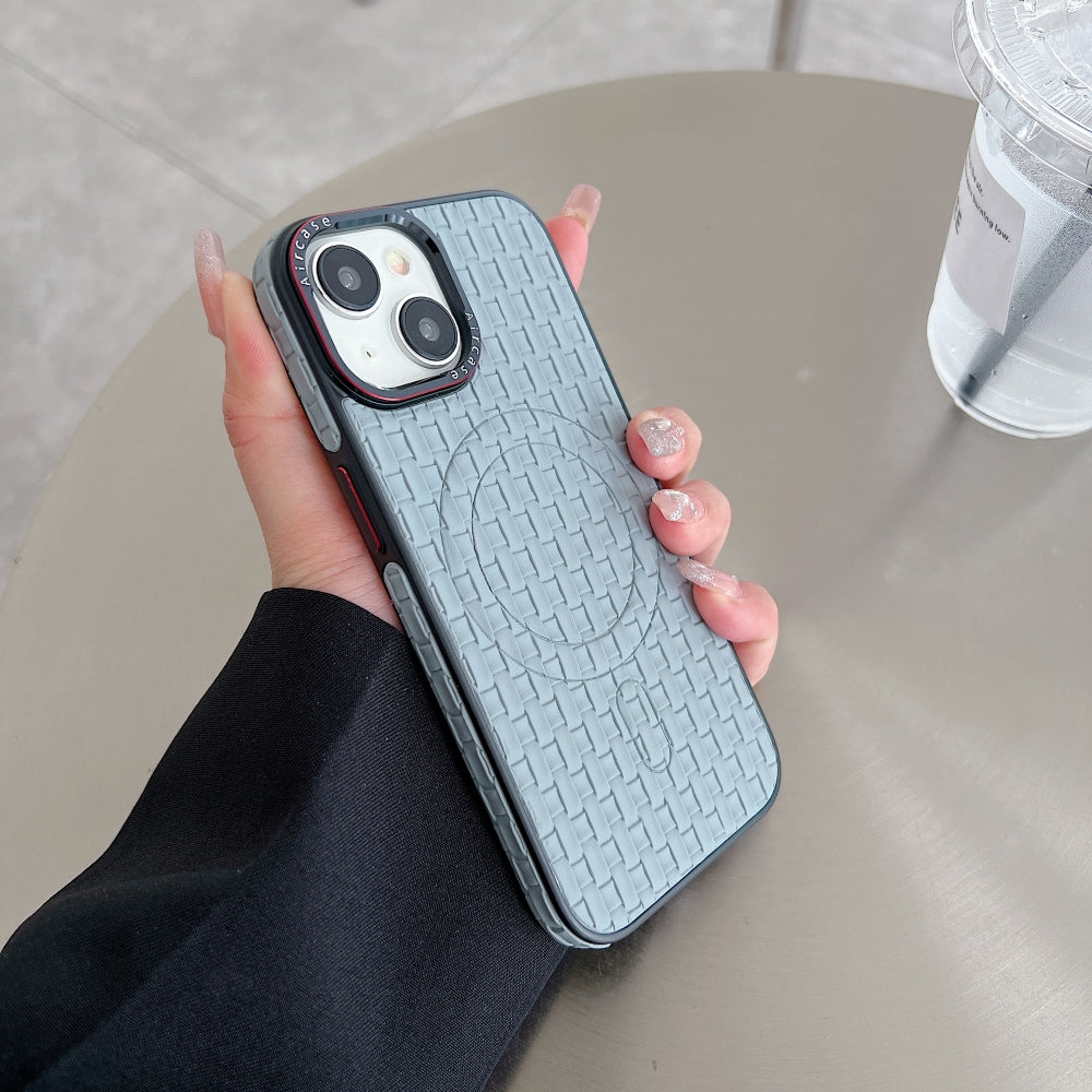 Magsafe PU Leather Woven Mesh Grid Phone Case
