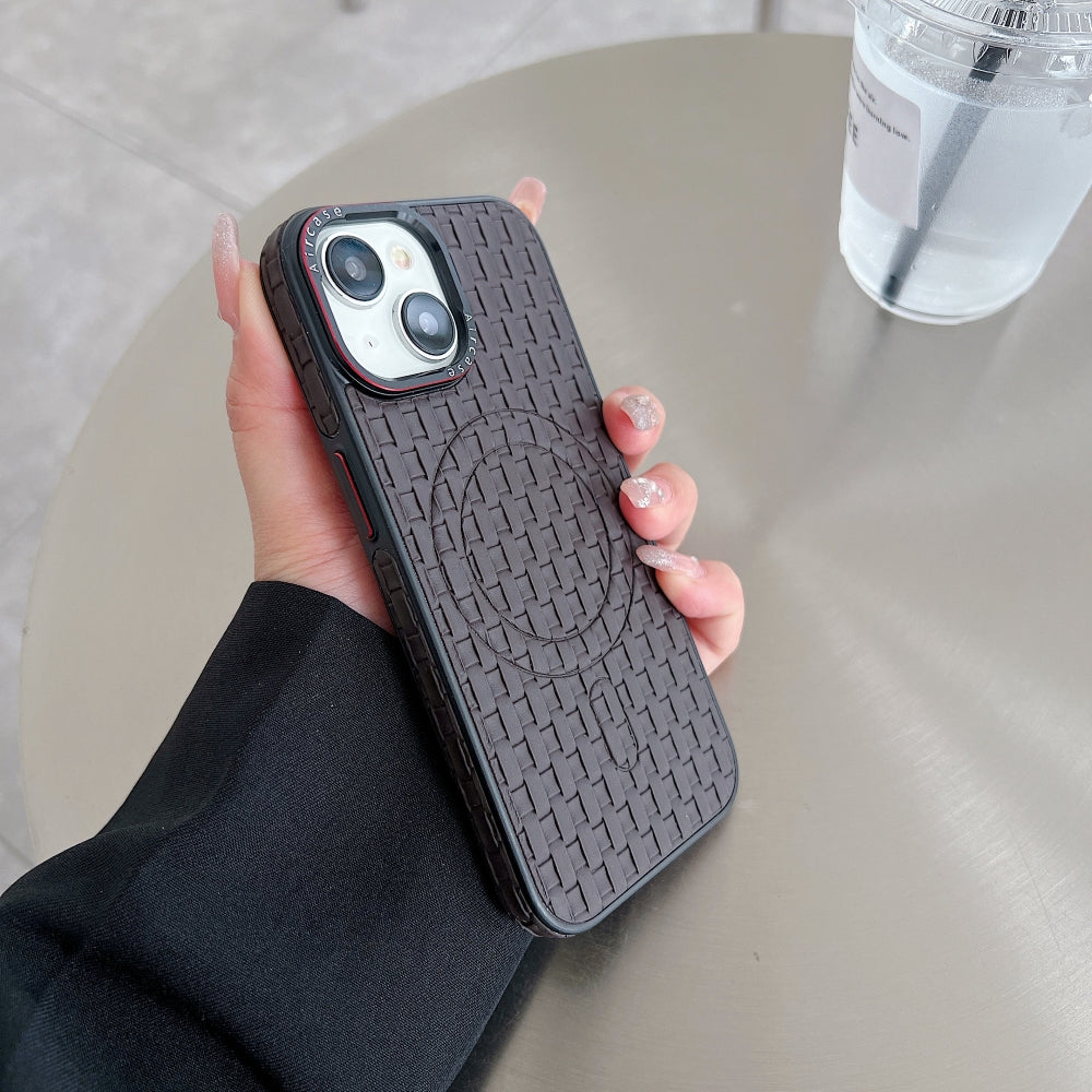 Magsafe PU Leather Woven Mesh Grid Phone Case