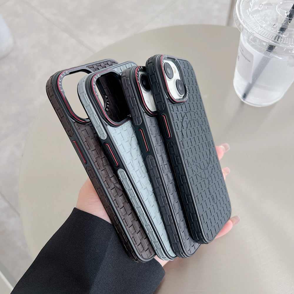 Magsafe PU Leather Woven Mesh Grid Phone Case