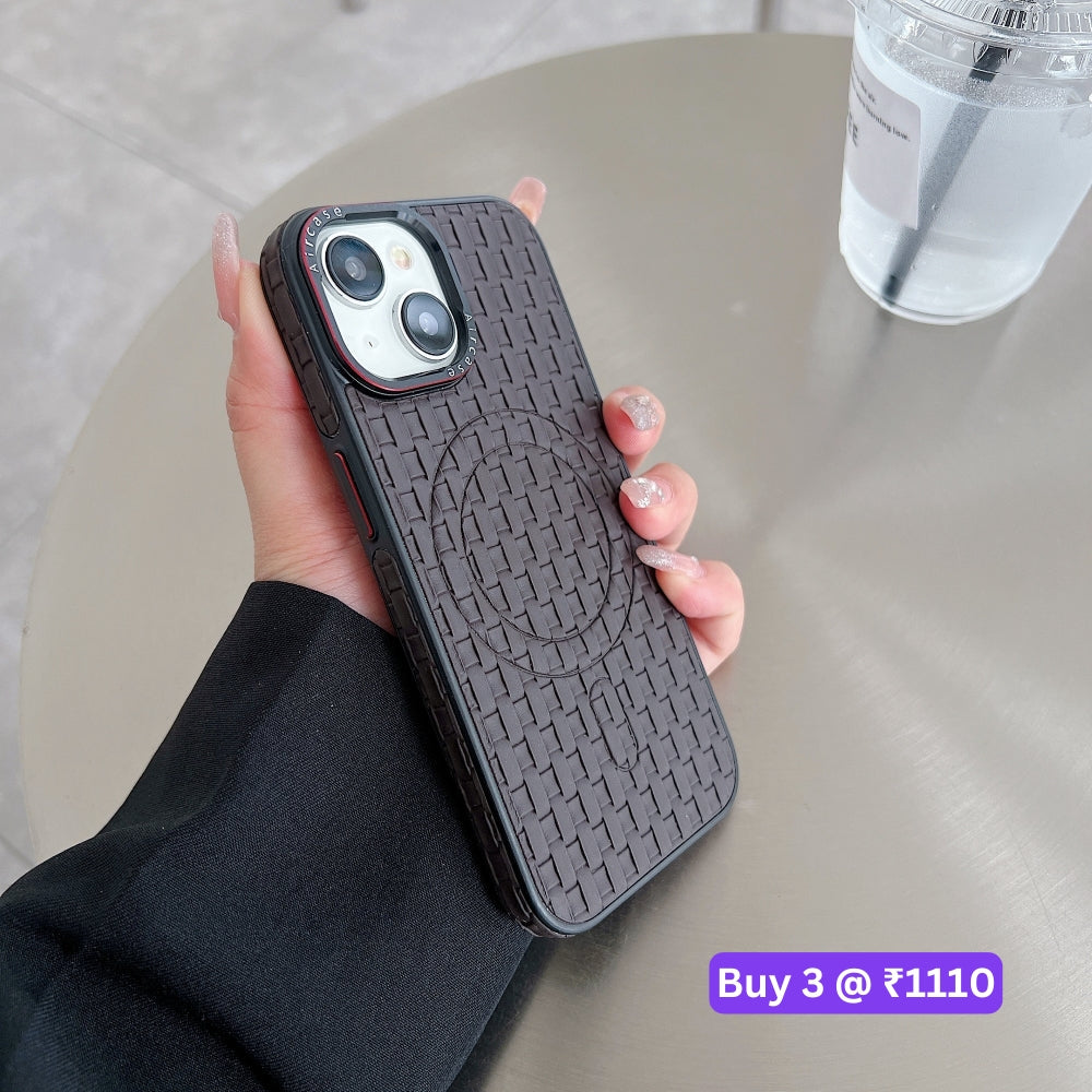 Magsafe PU Leather Woven Mesh Grid PC (Hard) Phone Case - iPhone 14 Pro