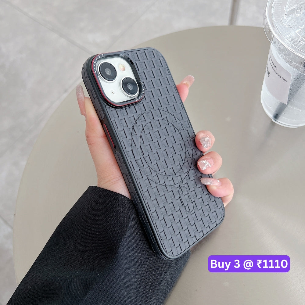 Magsafe PU Leather Woven Mesh Grid PC (Hard) Phone Case - iPhone 14 Pro