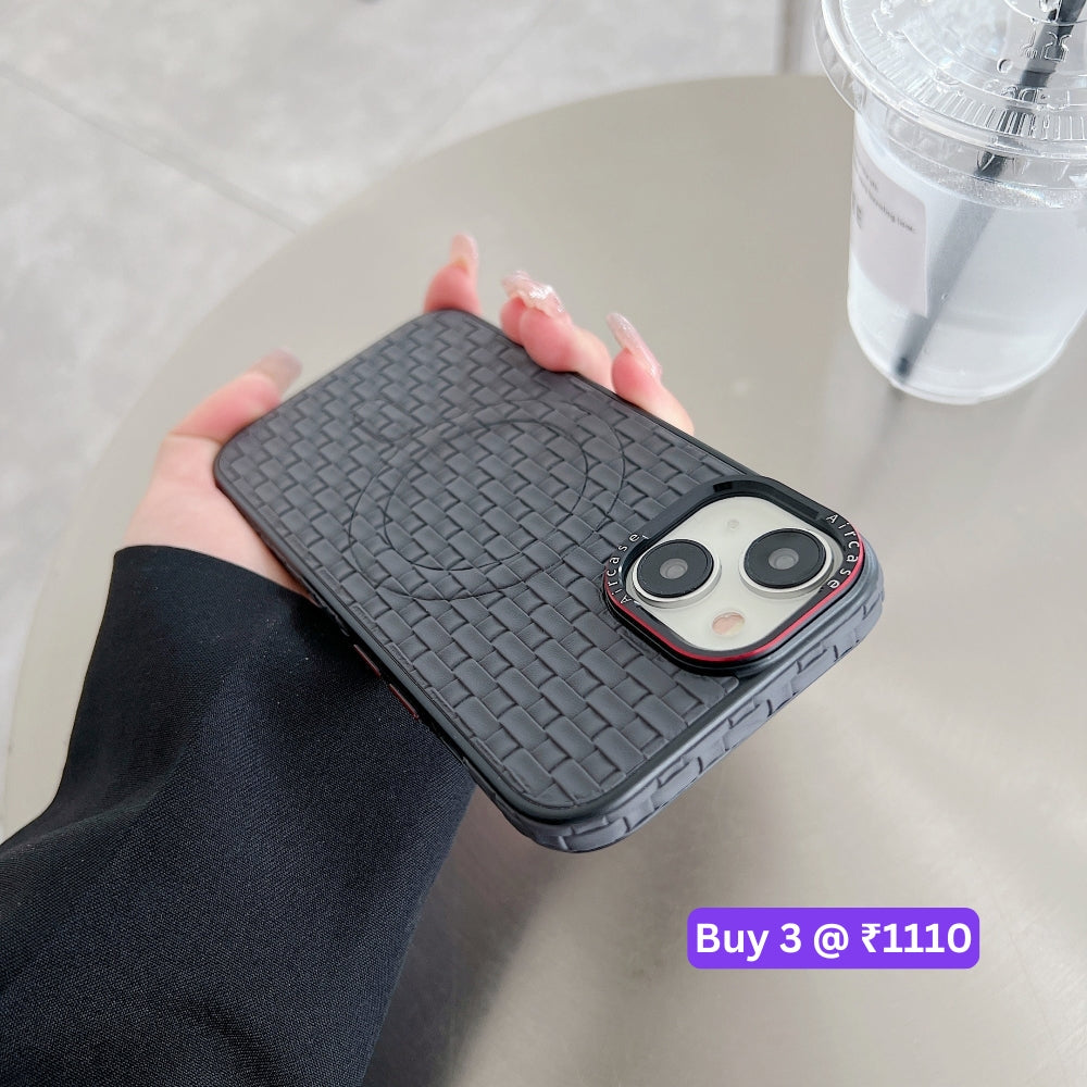 Magsafe PU Leather Woven Mesh Grid PC (Hard) Phone Case - iPhone 14 Pro