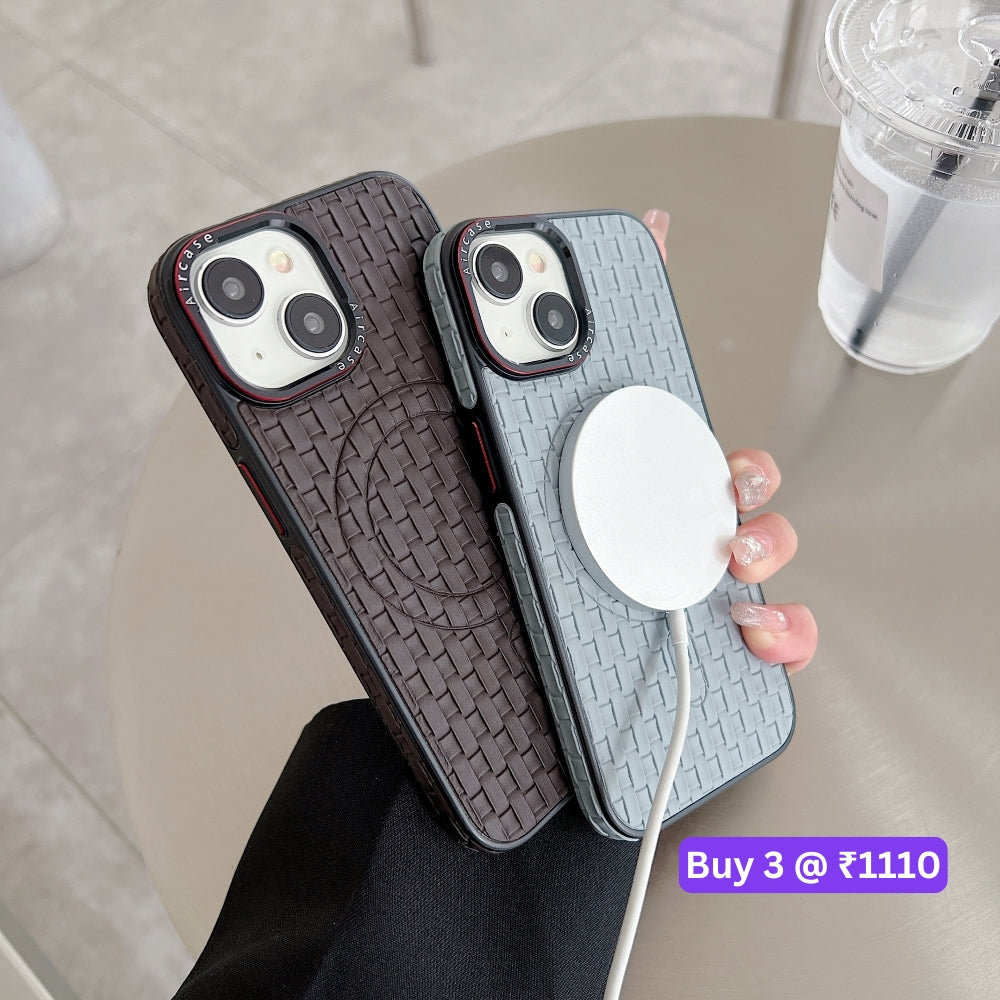 Magsafe PU Leather Woven Mesh Grid PC (Hard) Phone Case - iPhone 14 Pro