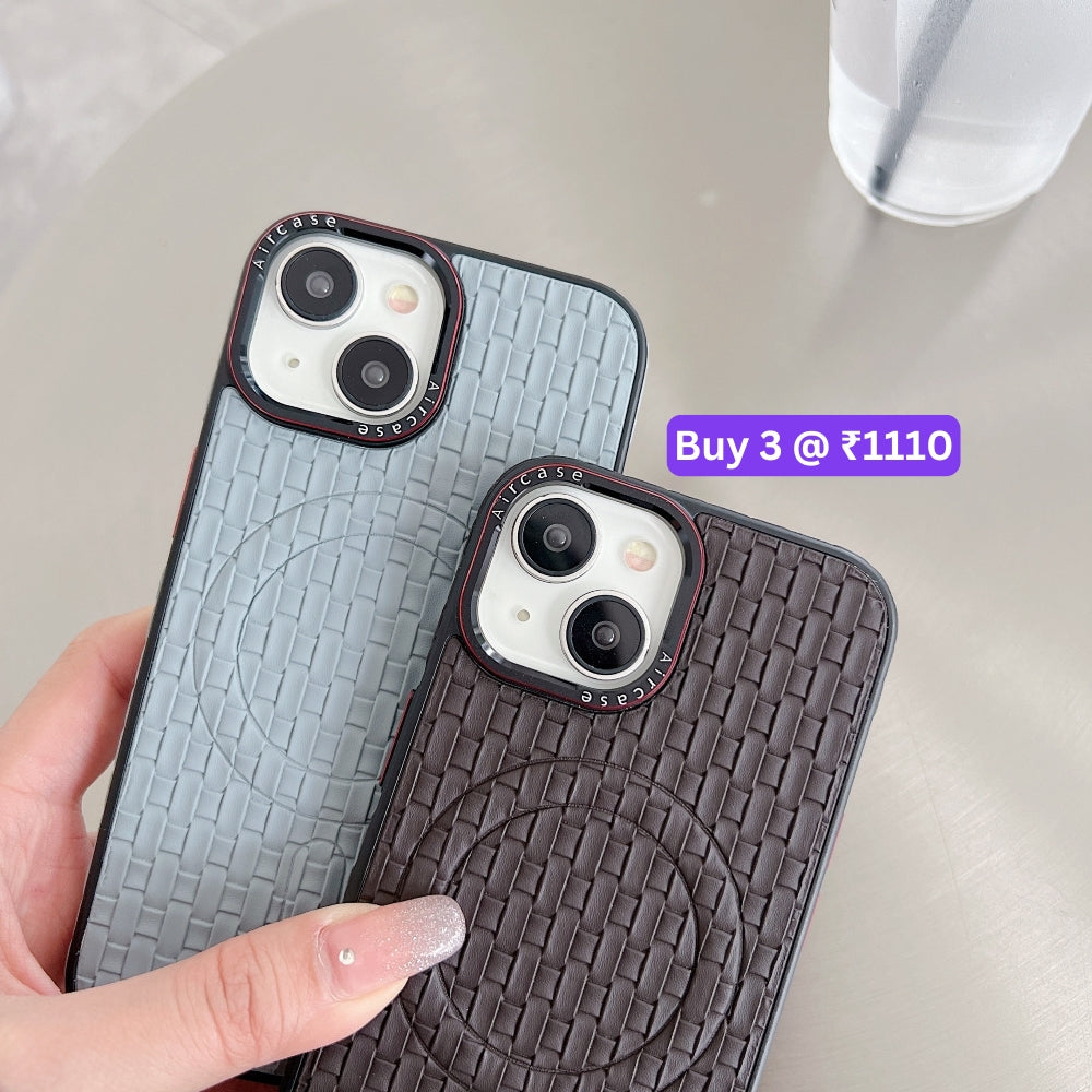 Magsafe PU Leather Woven Mesh Grid PC (Hard) Phone Case - iPhone 14 Pro