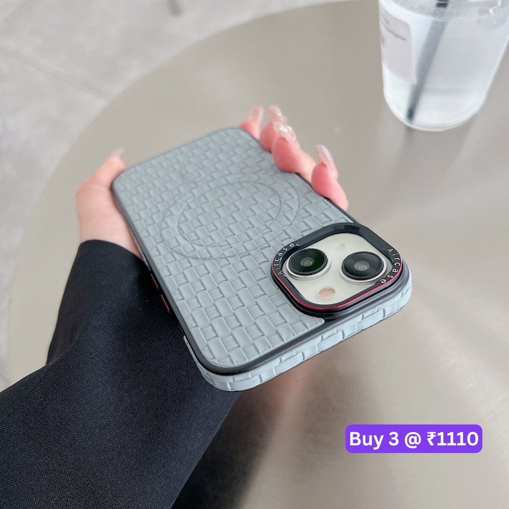 Magsafe PU Leather Woven Mesh Grid PC (Hard) Phone Case - iPhone 14 Pro