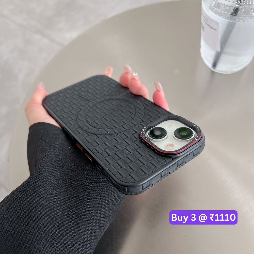 Magsafe PU Leather Woven Mesh Grid PC (Hard) Phone Case - iPhone 14 Pro