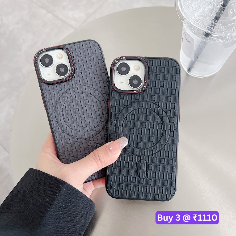 Magsafe PU Leather Woven Mesh Grid PC (Hard) Phone Case - iPhone 14 Pro