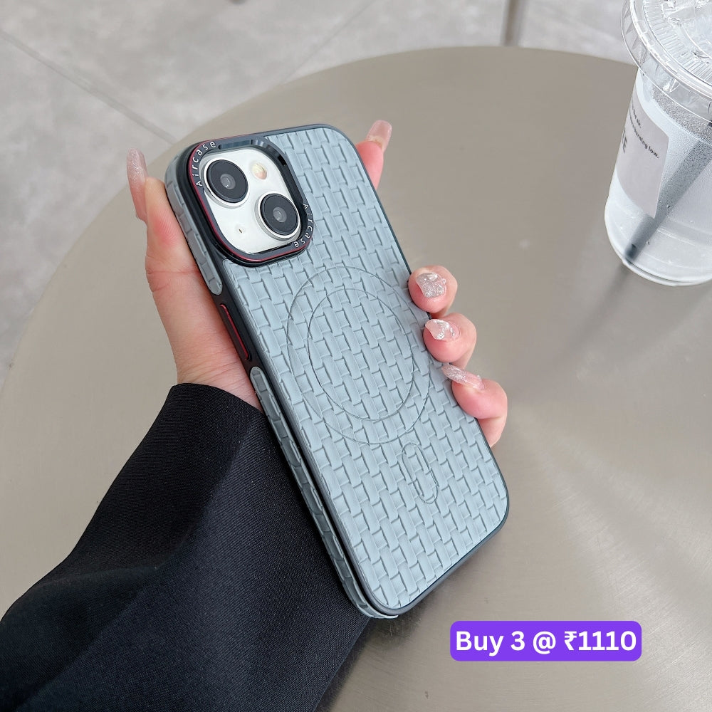 Magsafe PU Leather Woven Mesh Grid PC (Hard) Phone Case - iPhone 14 Pro