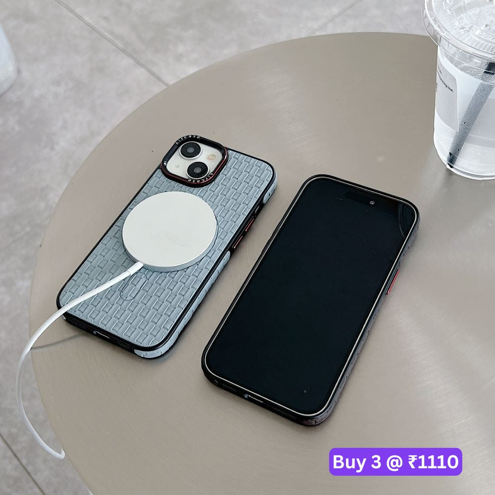 Magsafe PU Leather Woven Mesh Grid PC (Hard) Phone Case - iPhone 14 Pro