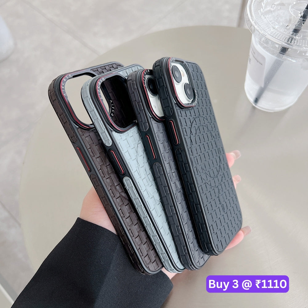 Magsafe PU Leather Woven Mesh Grid PC (Hard) Phone Case - iPhone 14 Pro
