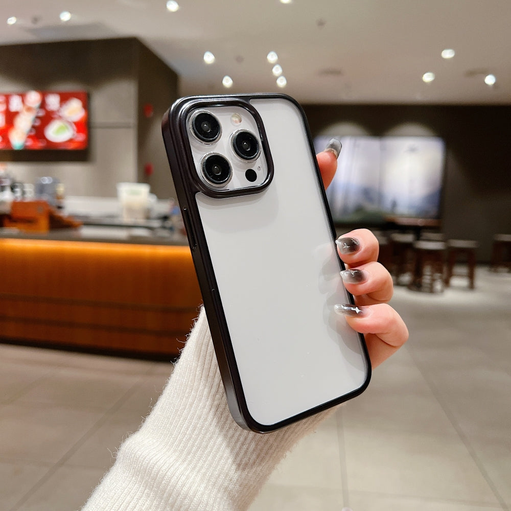 Luxury Electroplated Matte Frame Transparent Case iPhone 15 Pro Max