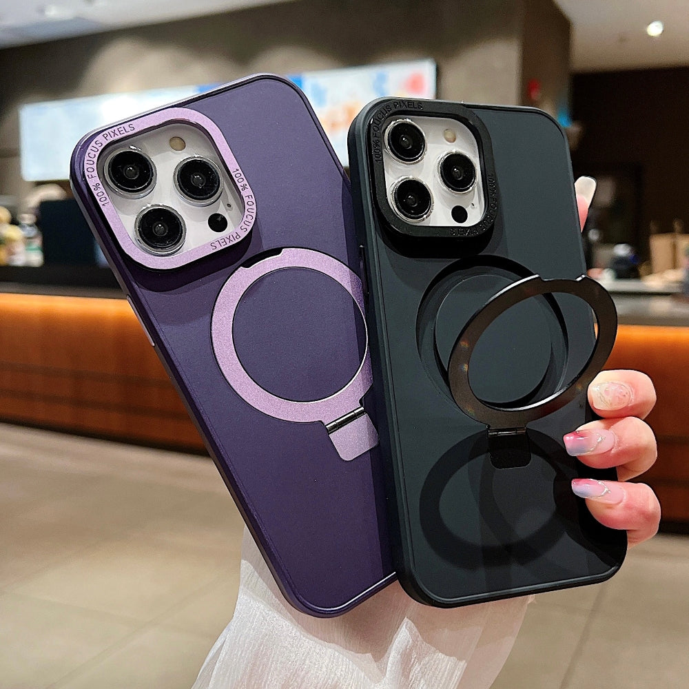 Matte Magsafe with Metal Camera Frame Stand Phone Case
