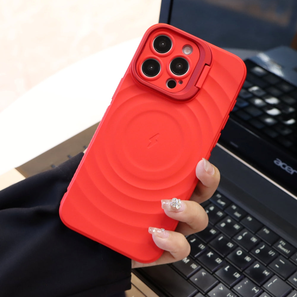 Matte Ripple Pattern Magsafe Silicone Phone Case with Stand