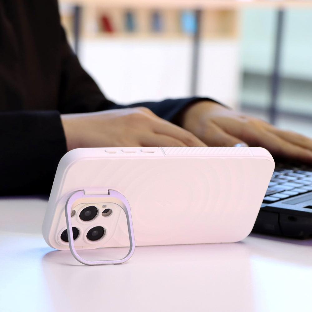 Matte Ripple Pattern Magsafe Silicone Phone Case with Stand