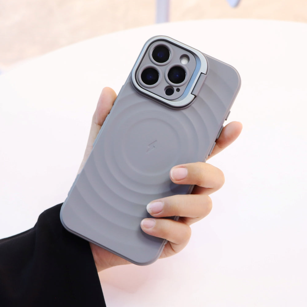 Matte Ripple Pattern Magsafe Silicone Phone Case with Stand