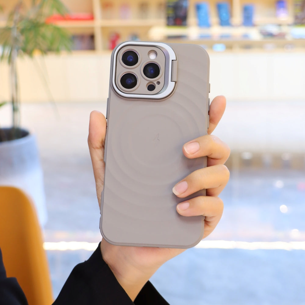 Matte Ripple Pattern Magsafe Silicone Phone Case with Stand