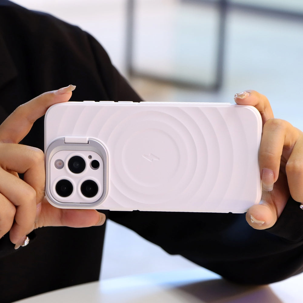 Matte Ripple Pattern Magsafe Silicone Phone Case with Stand