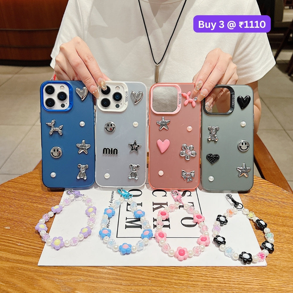 Matte Finish 3D Charm PC (Hard) Phone Case | Mobile Cover with Bracelet - iPhone 15 Plus
