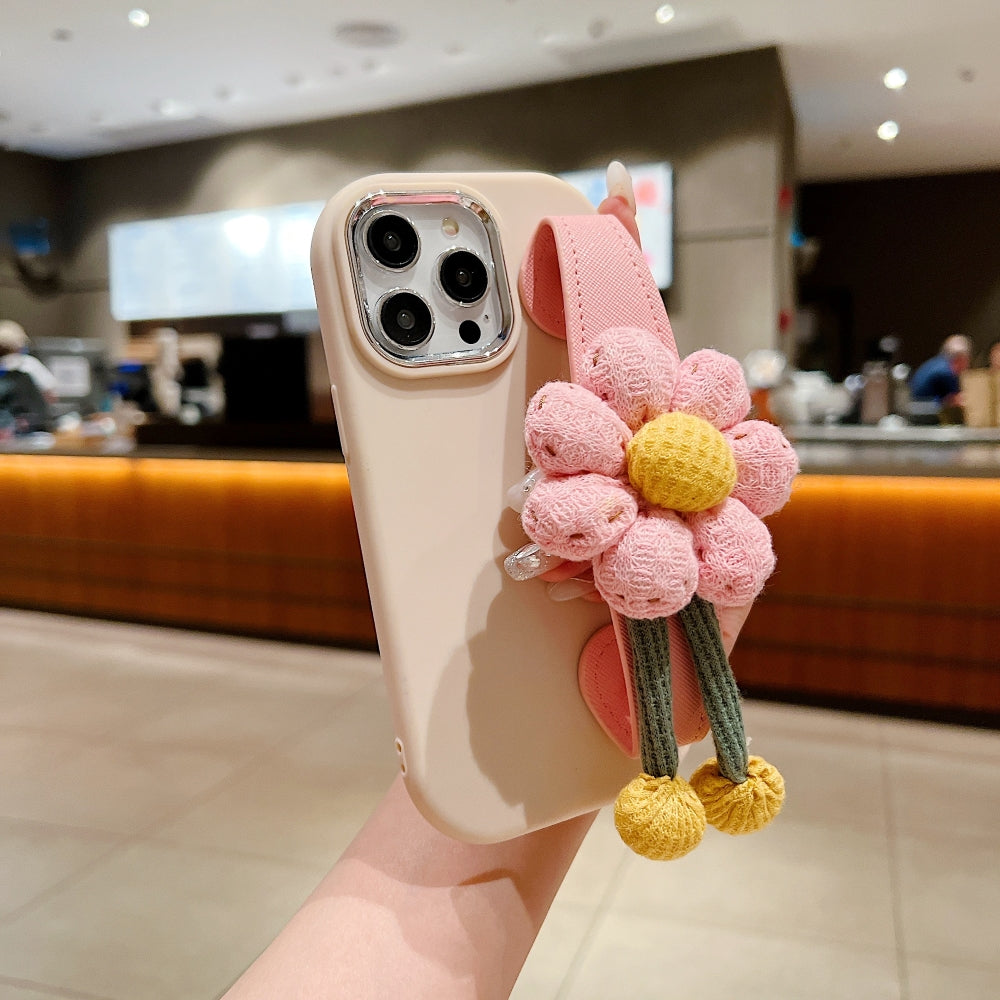 Silicone Metal Ring Flower Wrist Strap Holder Phone Case - iPhone 14 Pro