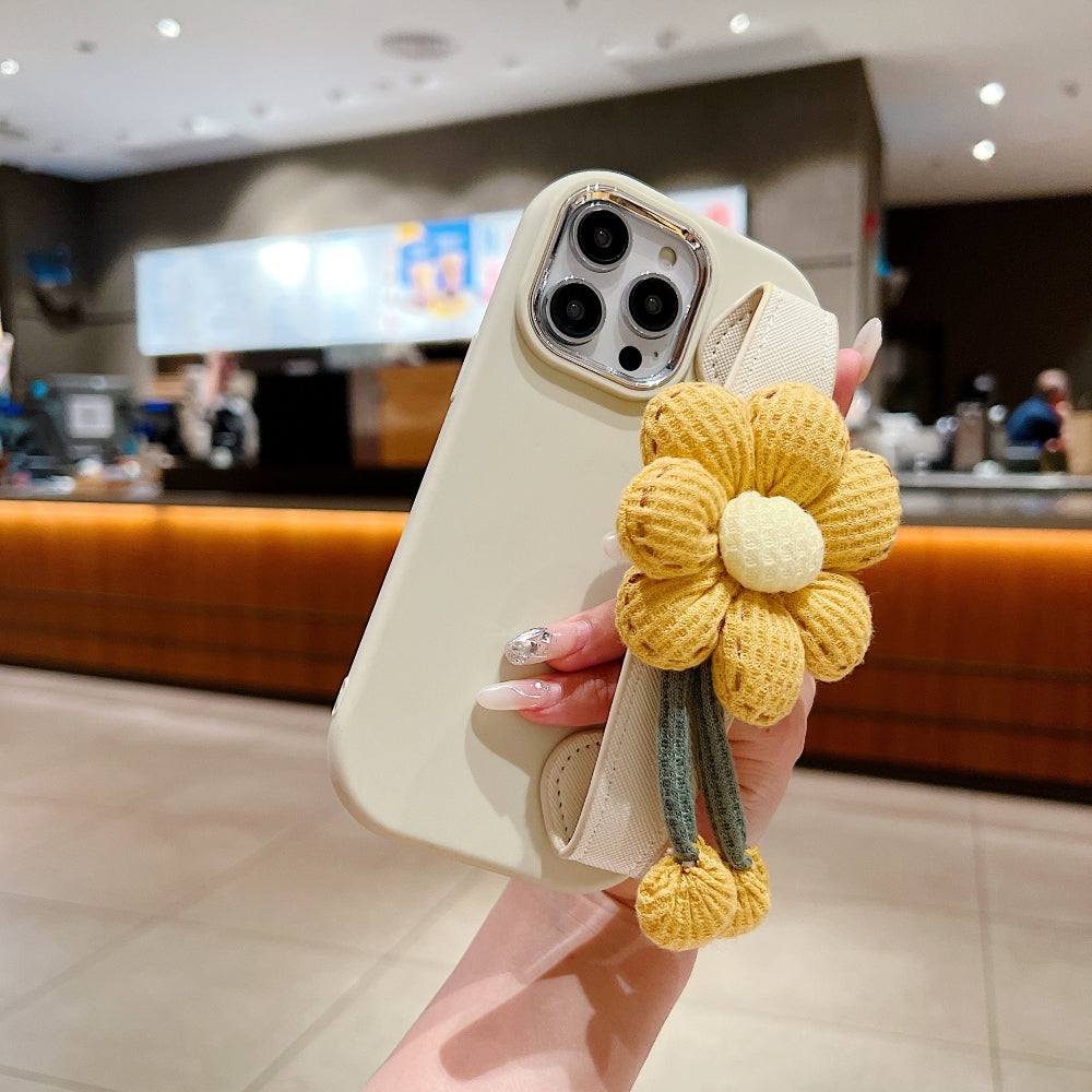 Silicone Metal Ring Flower Wrist Strap Holder Phone Case - iPhone 14 Pro Max