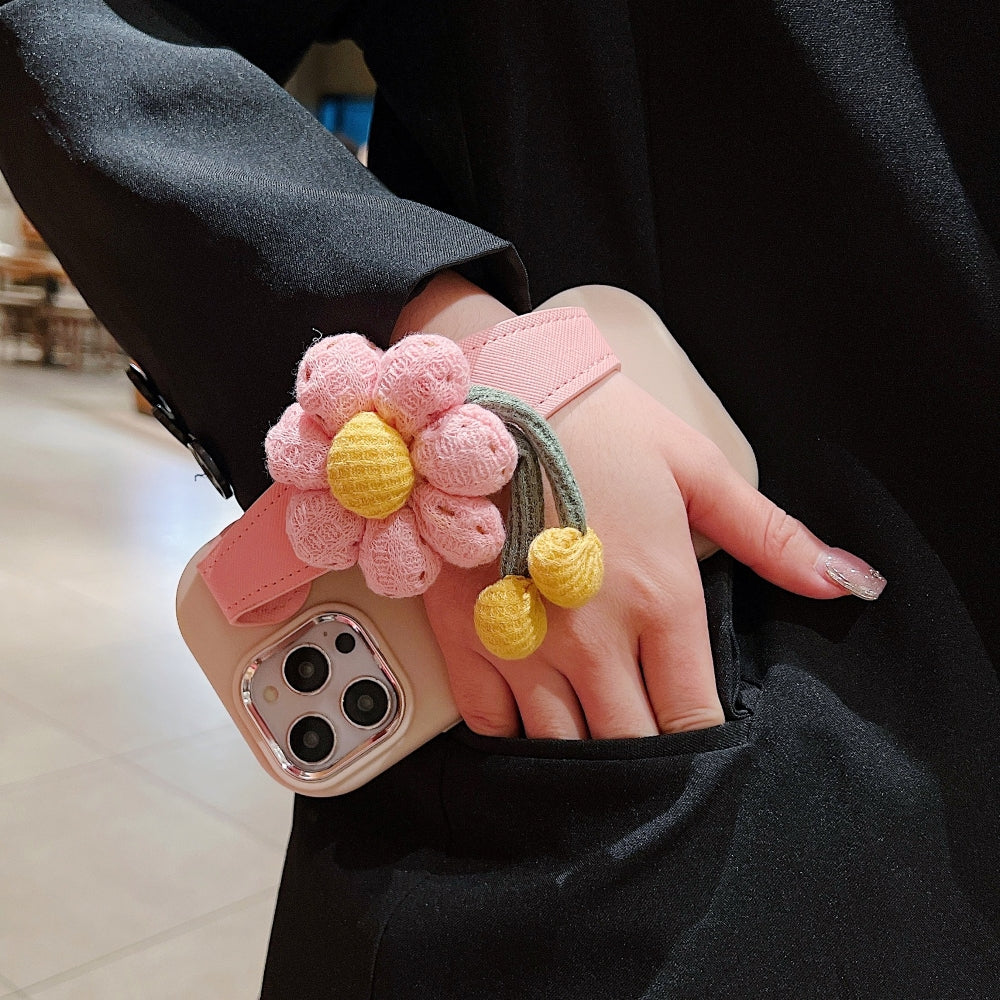 Silicone Metal Ring Flower Wrist Strap Holder Phone Case - iPhone 14 Pro Max