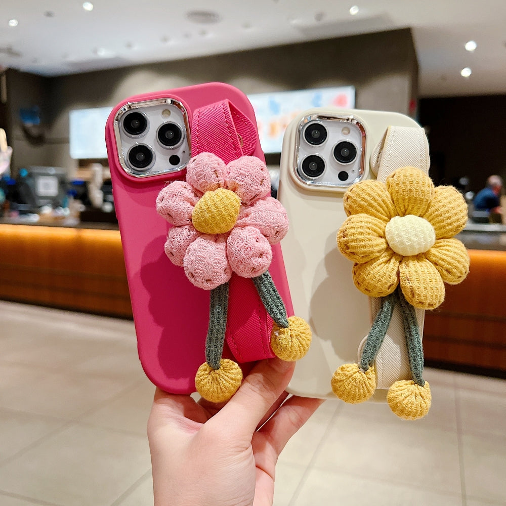Silicone Metal Ring Flower Wrist Strap Holder Phone Case - iPhone 14 Pro Max