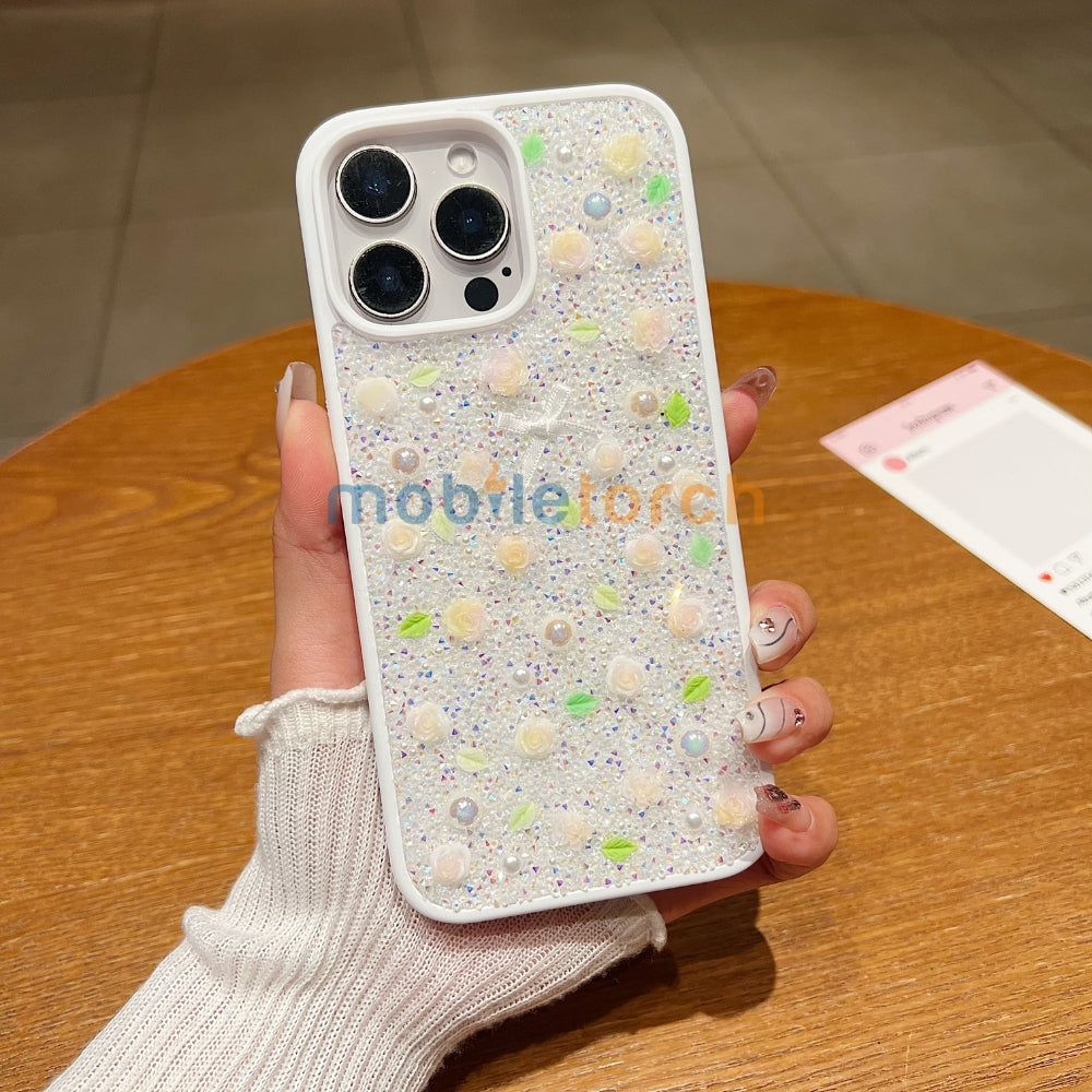 Miniature Rose Glitter Flower PC (Hard) Phone Case - Samsung S25