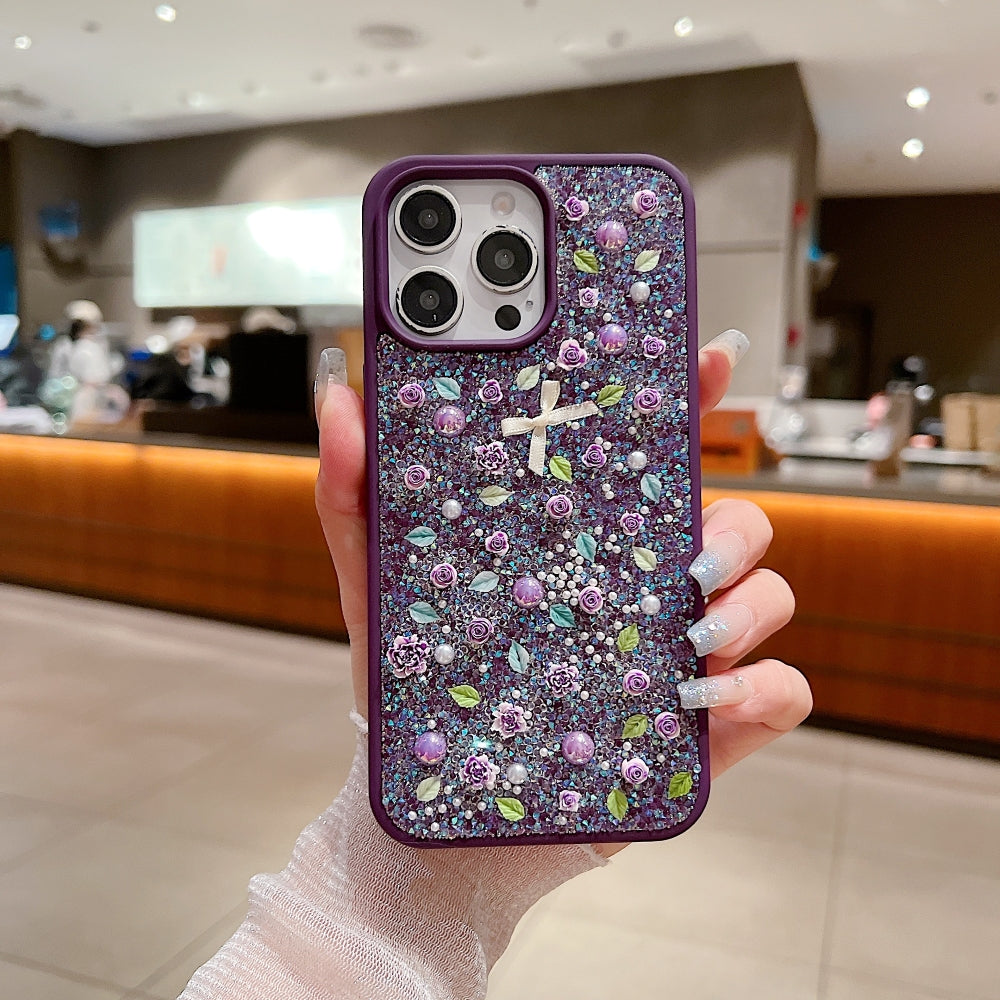 Miniature Rose Glitter Flower PC (Hard) Phone Case - iPhone 14 Plus