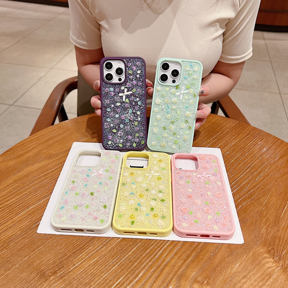 Miniature Rose Glitter Flower PC (Hard) Phone Case - iPhone 14 Plus