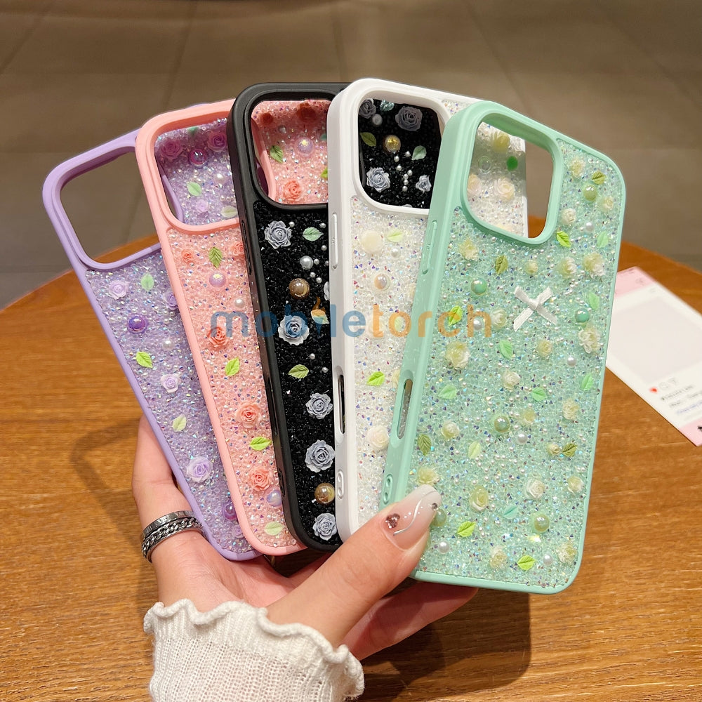 Miniature Rose Glitter Flower PC (Hard) Phone Case - Samsung S25