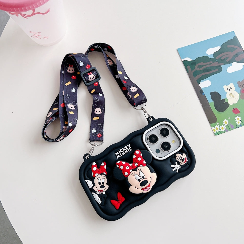 Minnie Cartoon Kickstand Phone Case with Shoulder Strap
