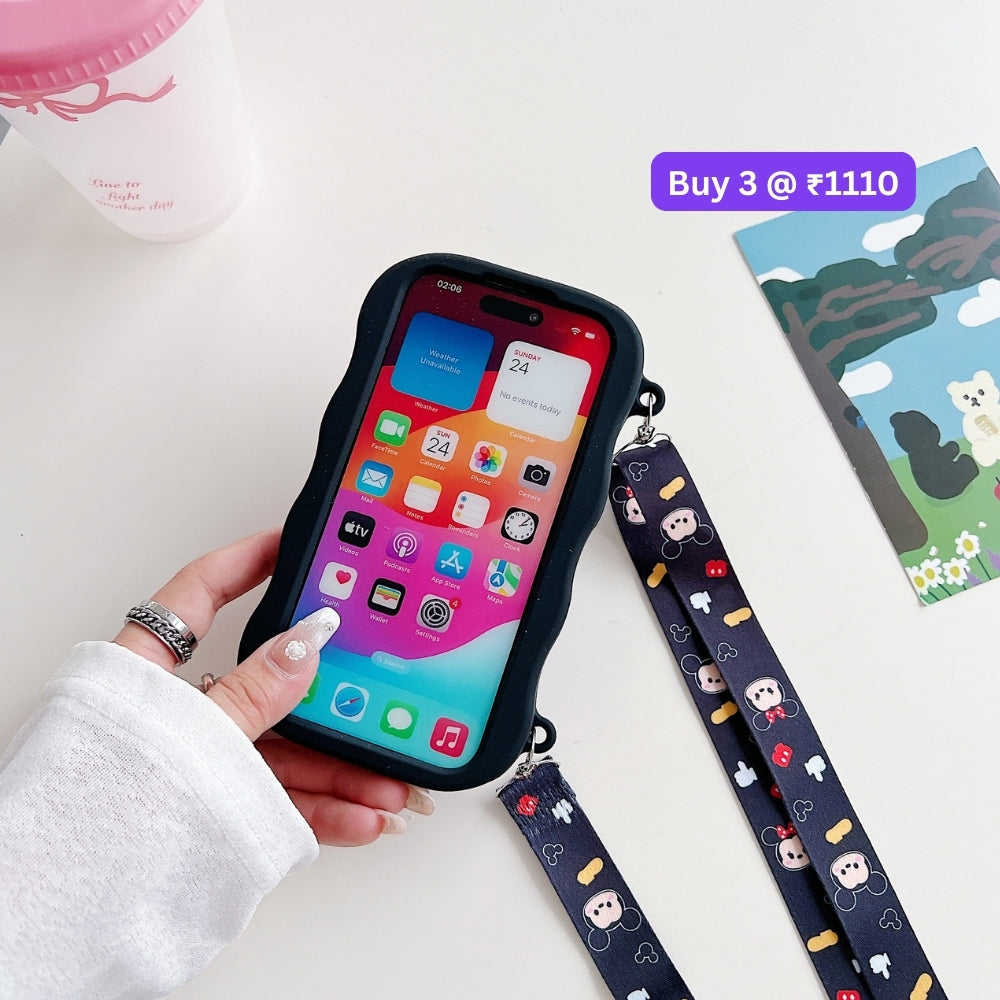 Minnie Cartoon Kickstand Phone Case with Shoulder Strap | Mobile Cover - iPhone 16 Pro Max