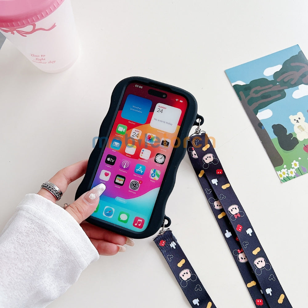 Minnie Cartoon Kickstand Phone Case with Shoulder Strap | Mobile Cover - iPhone 13 Pro Max