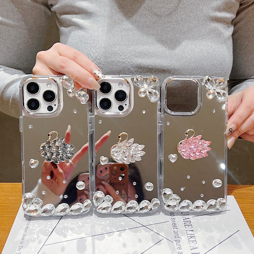 Mirror Flash Diamond Swan Phone Case