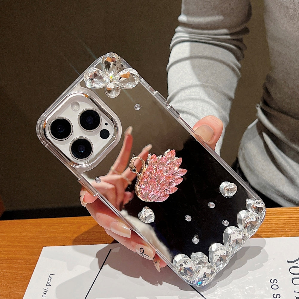 Mirror Flash Diamond Swan Phone Case