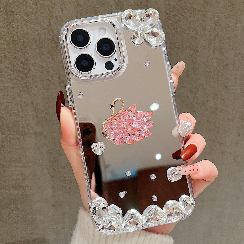 Mirror Flash Diamond Swan Phone Case