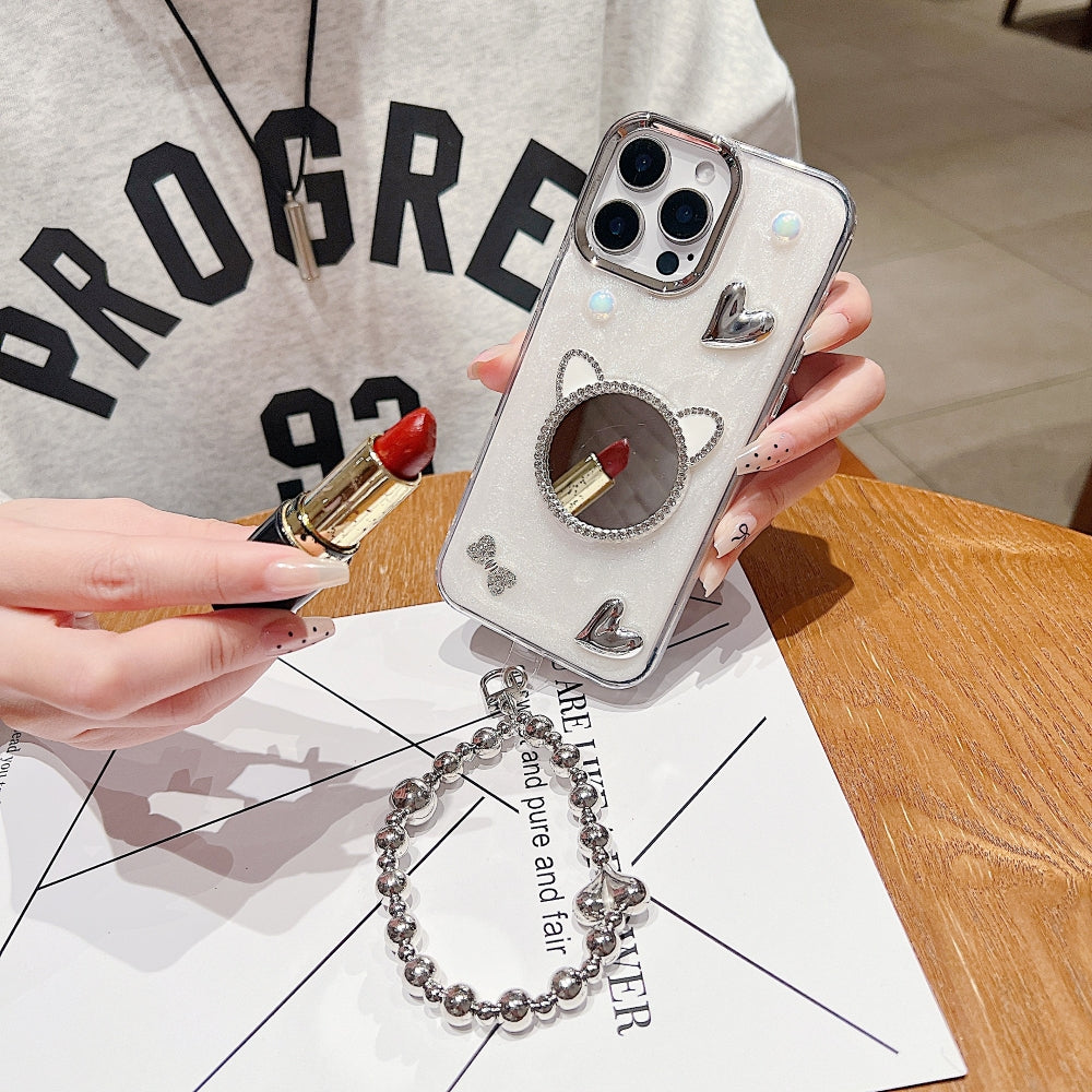 Mirror Rubber Gel Phone Case with Bracelet