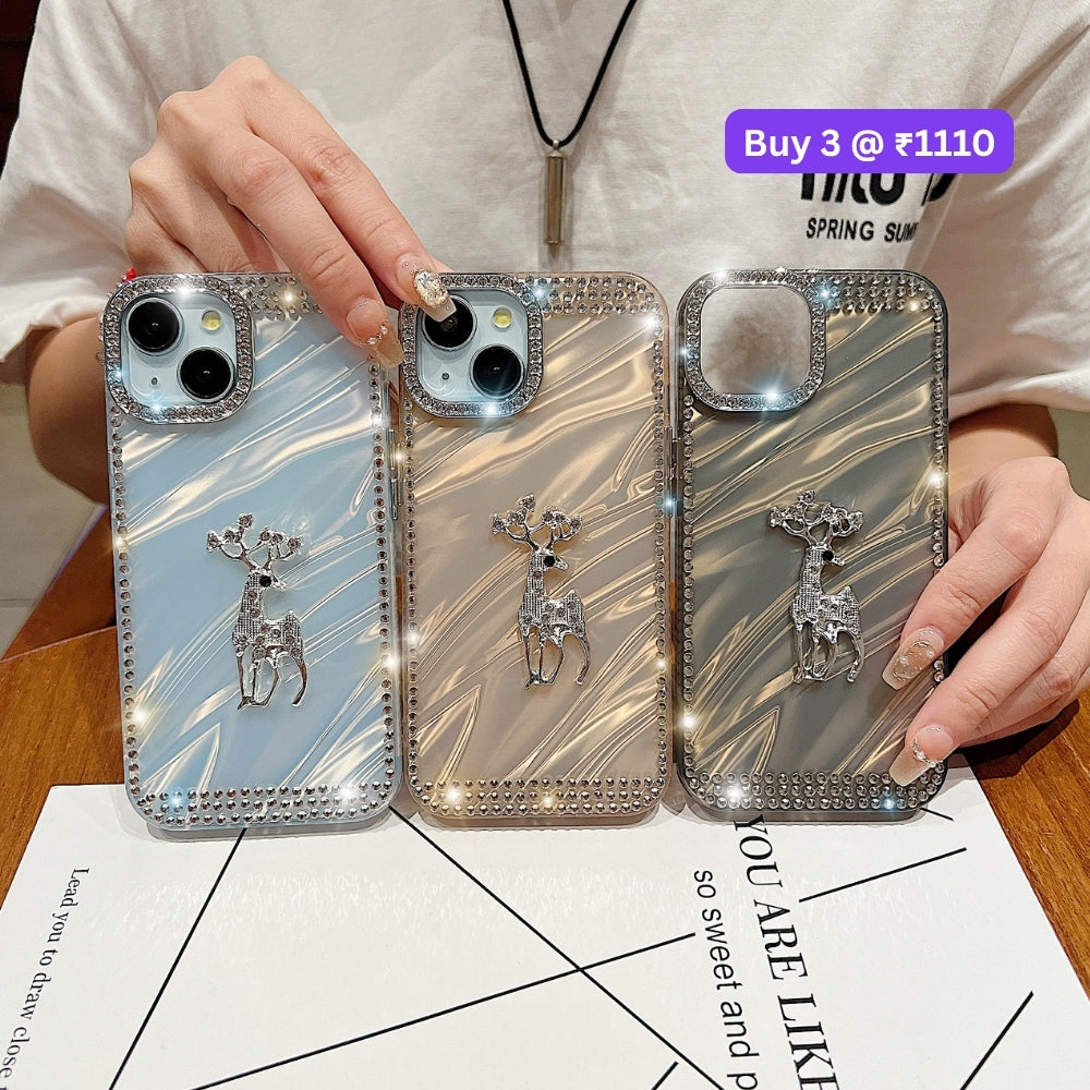 Mriga Charm with Shining Diamond Border PC (Hard) and TPU (Soft) Phone Case | Mobile Cover - iPhone 15 Plus