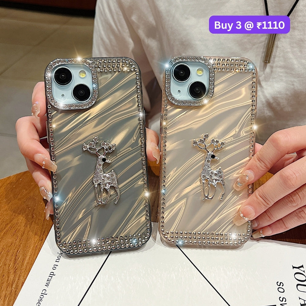 Mriga Charm with Shining Diamond Border PC (Hard) and TPU (Soft) Phone Case | Mobile Cover - iPhone 15 Plus