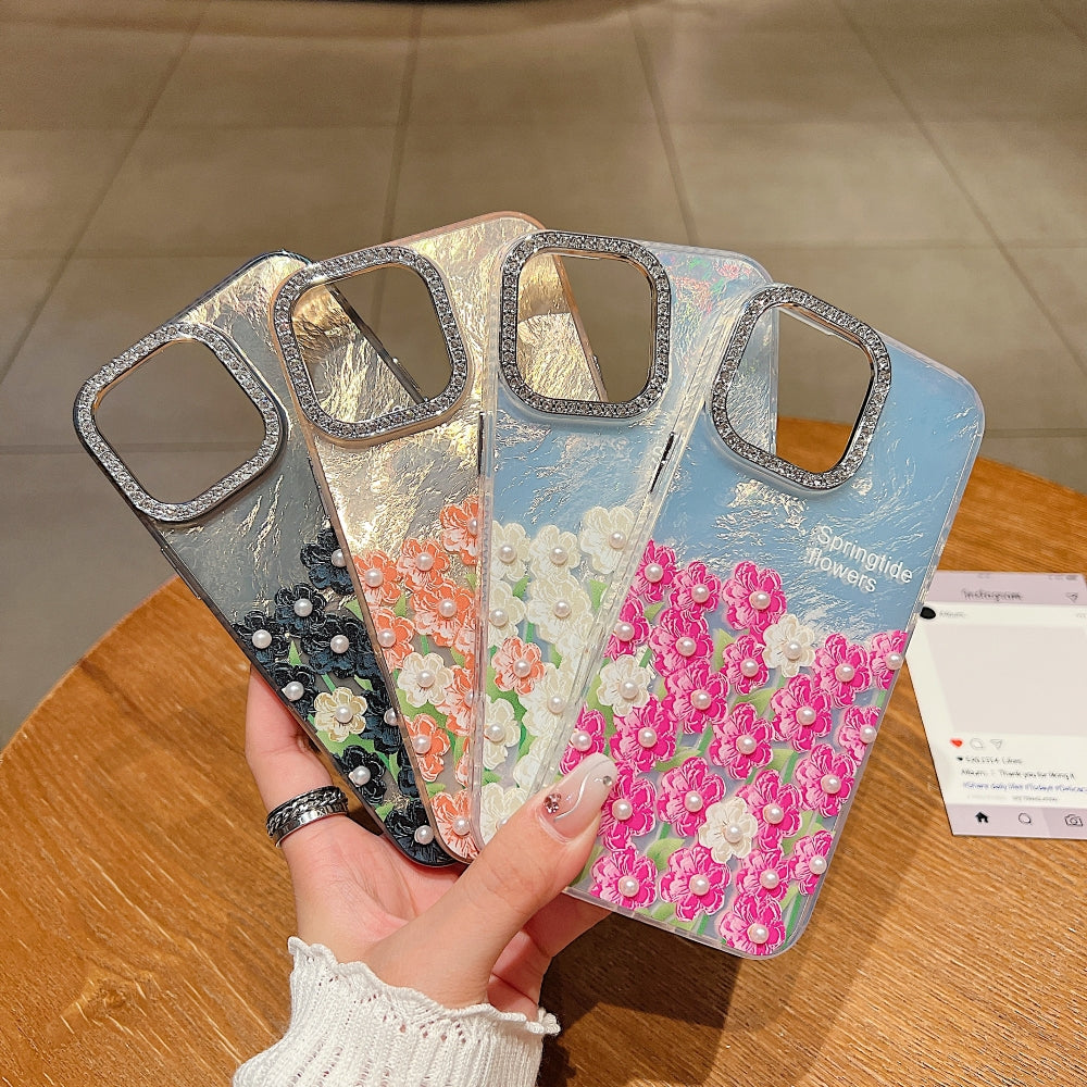 Oil Painted Flower with Embossed Pearl Phone Case
