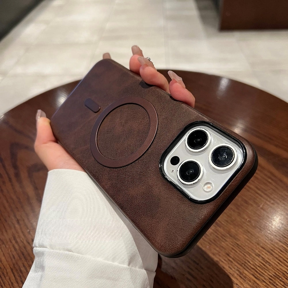 PU Leather Magnetic Charger Phone Case - iPhone 16 Plus