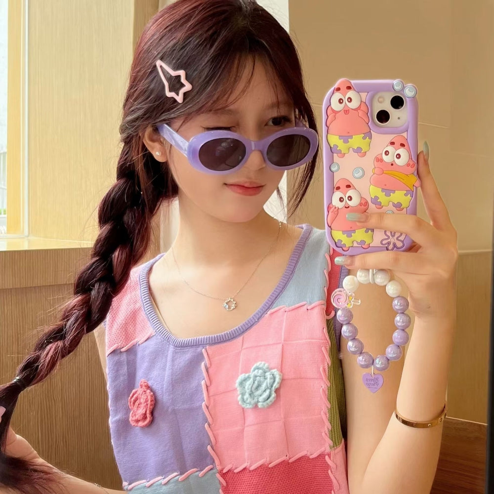Patrick Star Cartoon TPU (Soft) Silicone Phone Case with Bracelet - iPhone 15 Pro Max