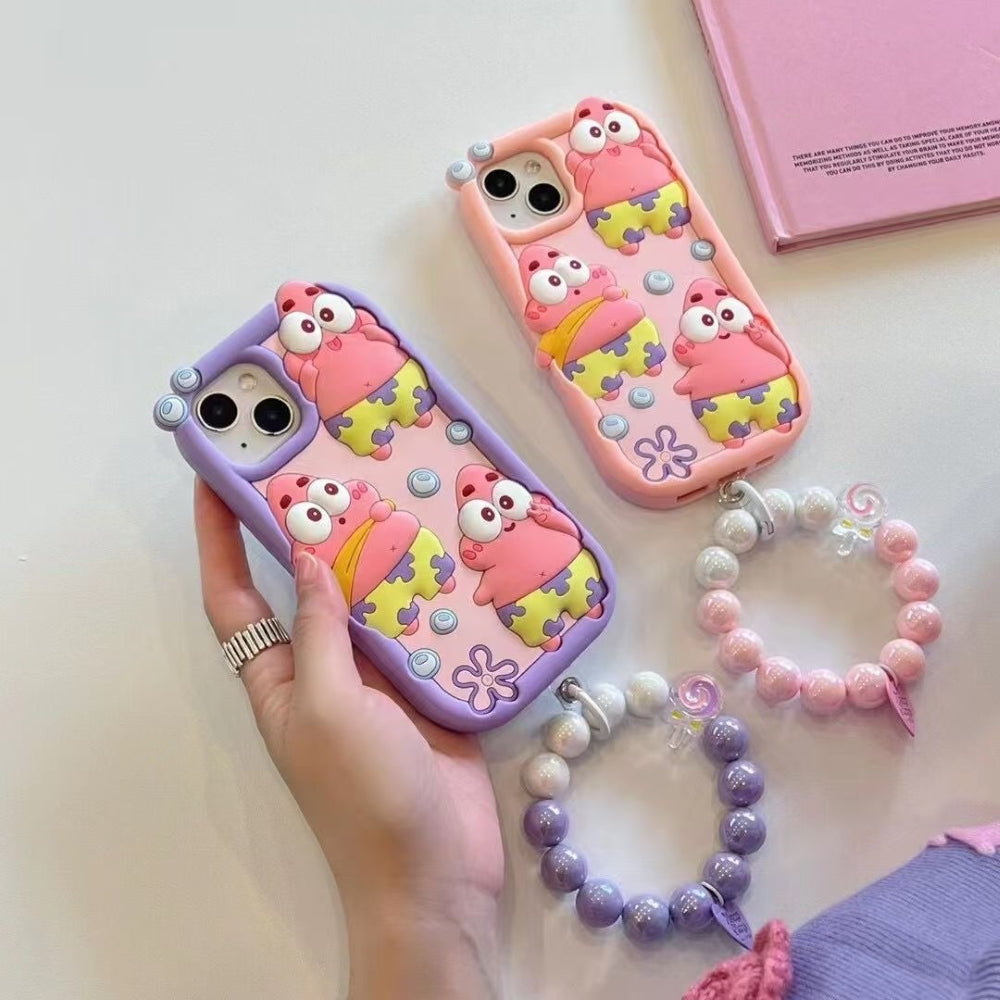 Patrick Star Cartoon TPU (Soft) Silicone Phone Case with Bracelet - iPhone 12 Pro