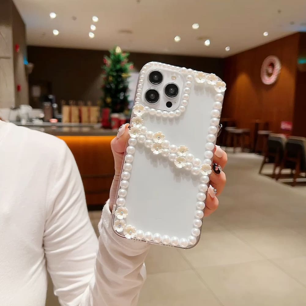 Pearl Border Floral Transparent Phone Case